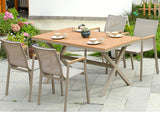 Teak armrest mesh chair + 1.5m plastic wood table