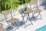 Balcony three sets of plastic wood table and chair