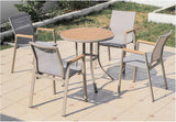 Teak wood armrest mesh chair + 0.8m stone crystal board round table
