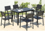 Vertical row plastic wood chair + 1.2m plastic wood table