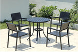 Vertical row plastic wood chair + 0.8m plastic wood round table